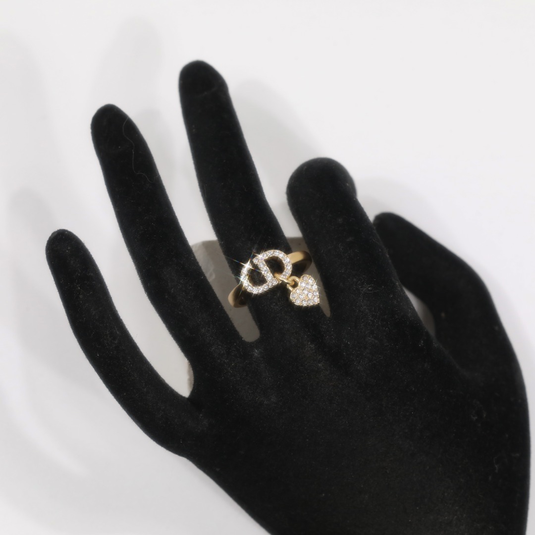CDR005 Dior CD heart charm ring in metal and crystal - ccjewelryacc
