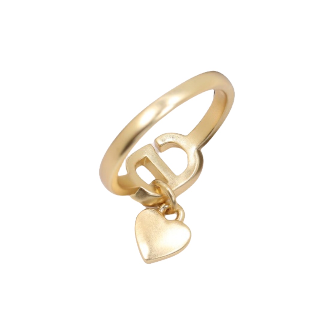 CDR005 Dior CD heart charm ring in metal and crystal - ccjewelryacc