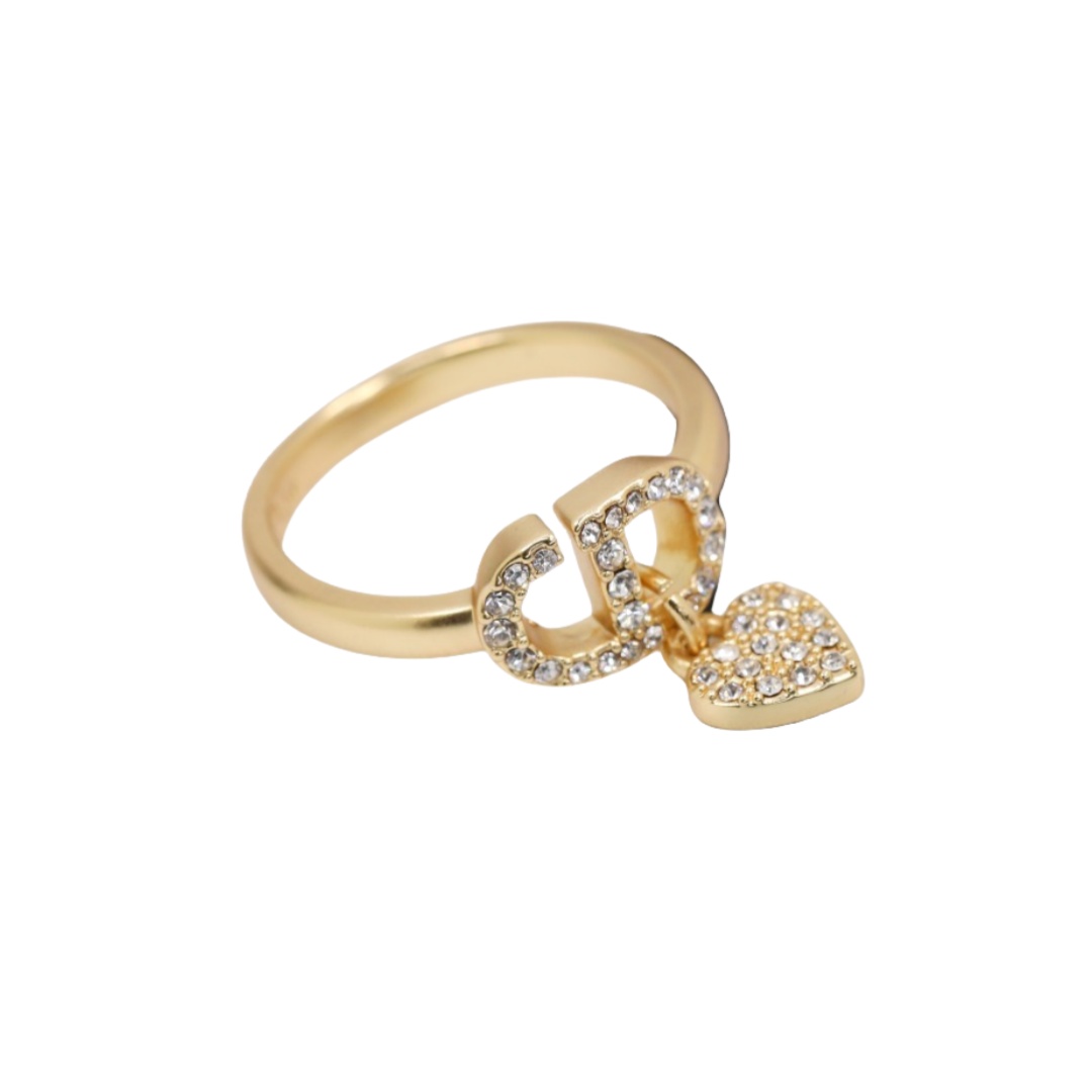 CDR005 Dior CD heart charm ring in metal and crystal - ccjewelryacc
