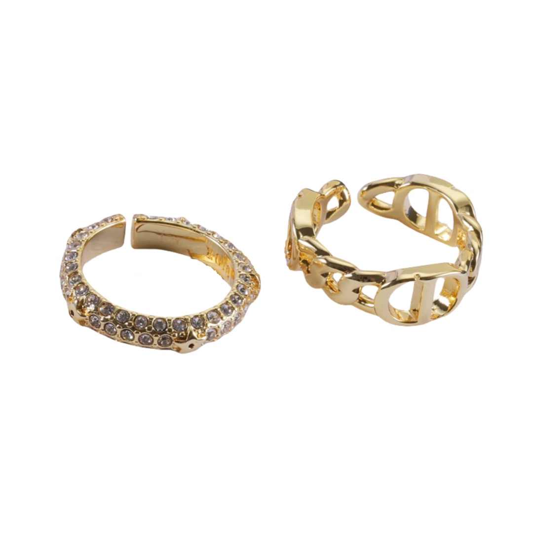 CDR022 Dior CD Chain ring and crystal star ring set of 2 - ccjewelryacc