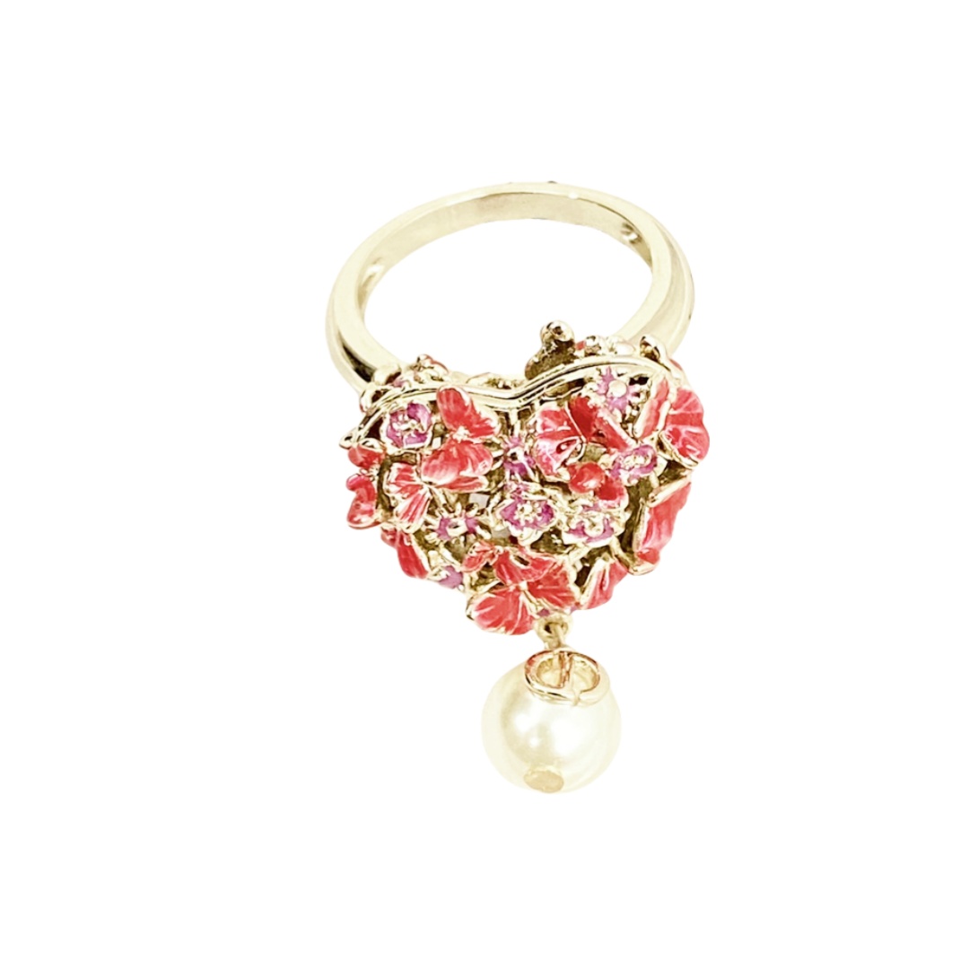 CDR019 Dior embossment flower and butterfly heart ring - ccjewelryacc