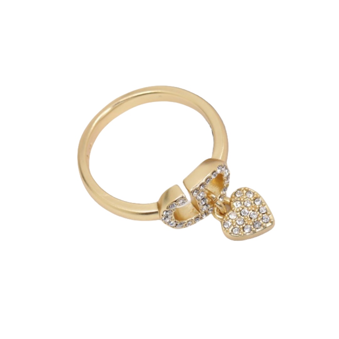 CDR005 Dior CD heart charm ring in metal and crystal - ccjewelryacc