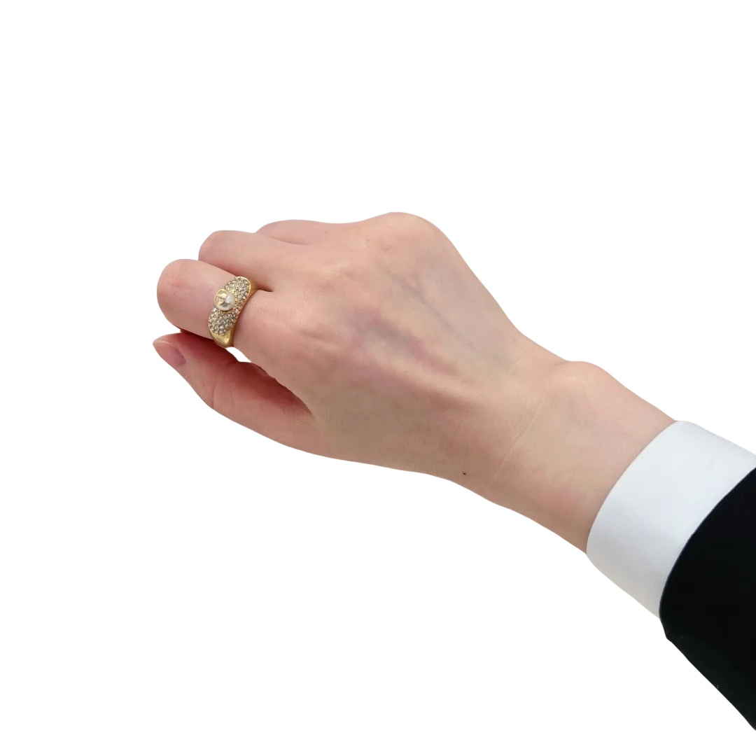 CDR026 Metal crystal dior cd logo ring - ccjewelryacc