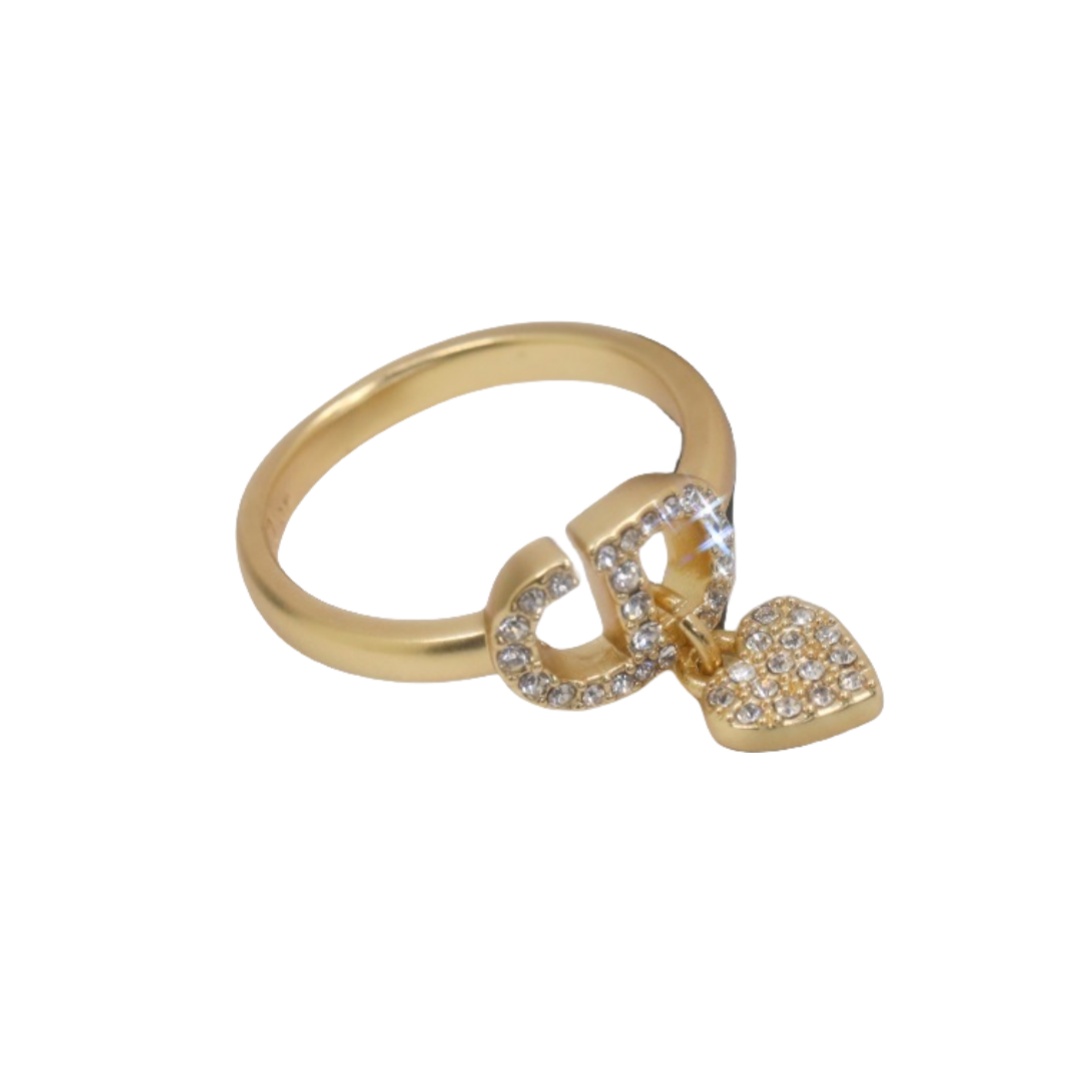 CDR005 Dior CD heart charm ring in metal and crystal - ccjewelryacc