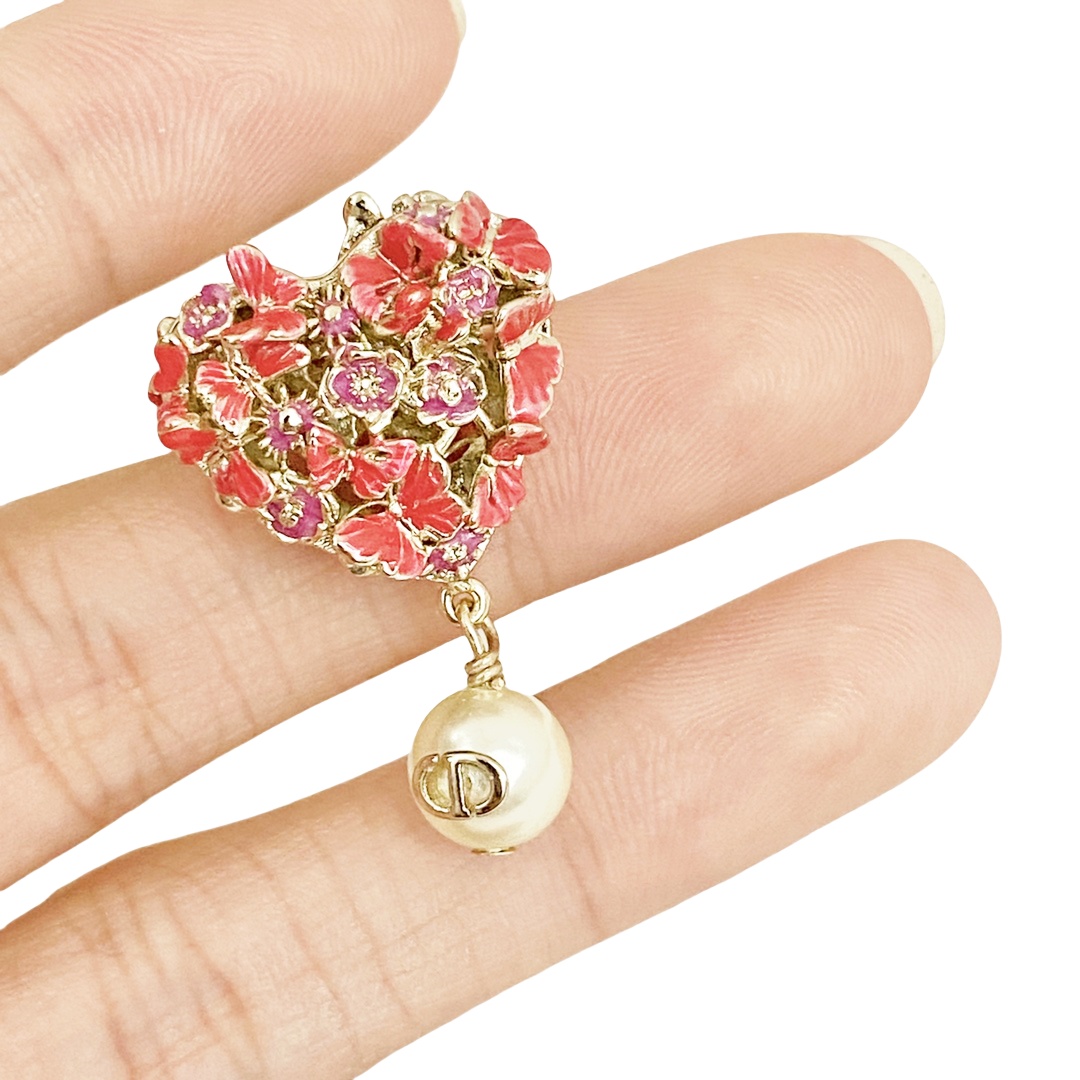CDR019 Dior embossment flower and butterfly heart ring - ccjewelryacc