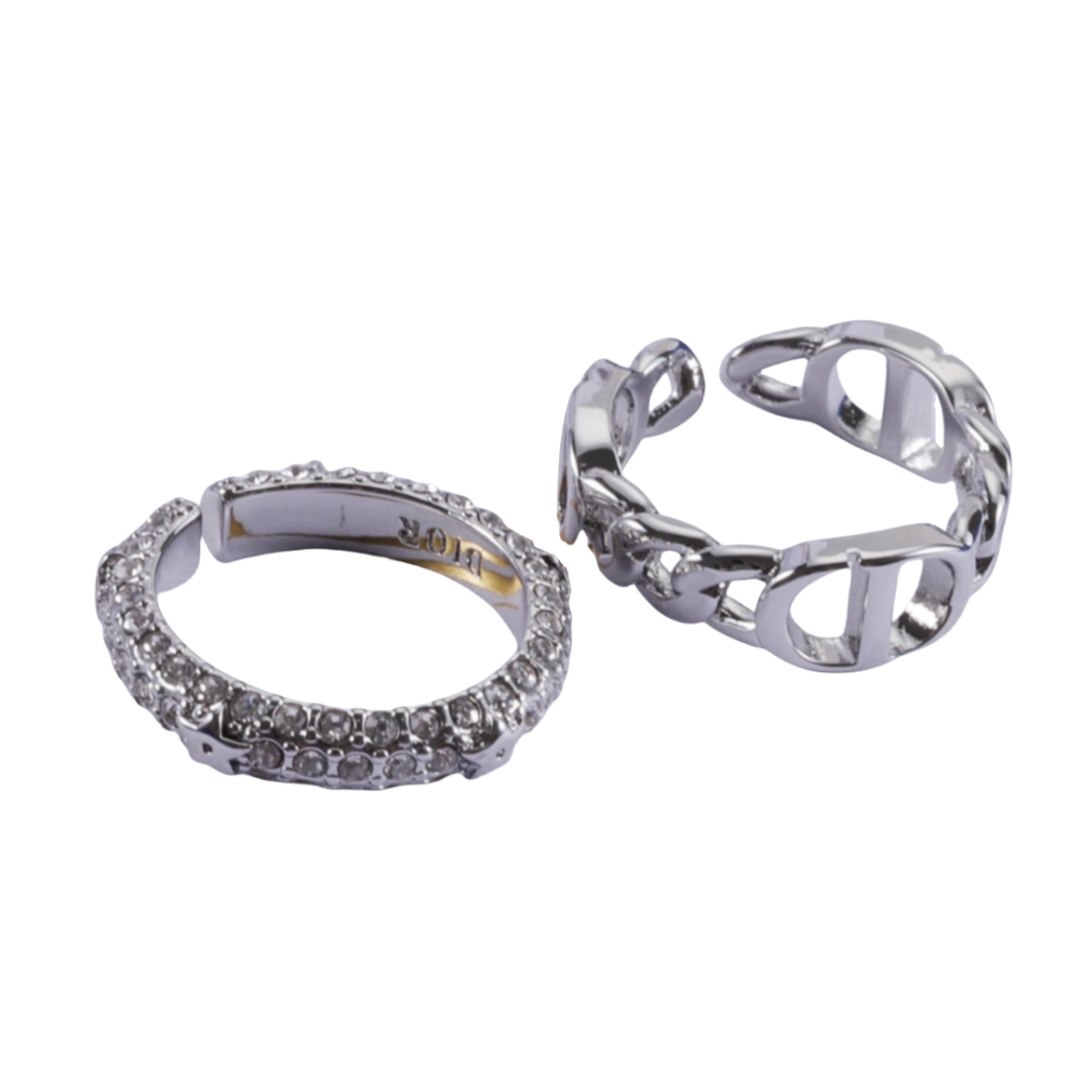 CDR022 Dior CD Chain ring and crystal star ring set of 2 - ccjewelryacc