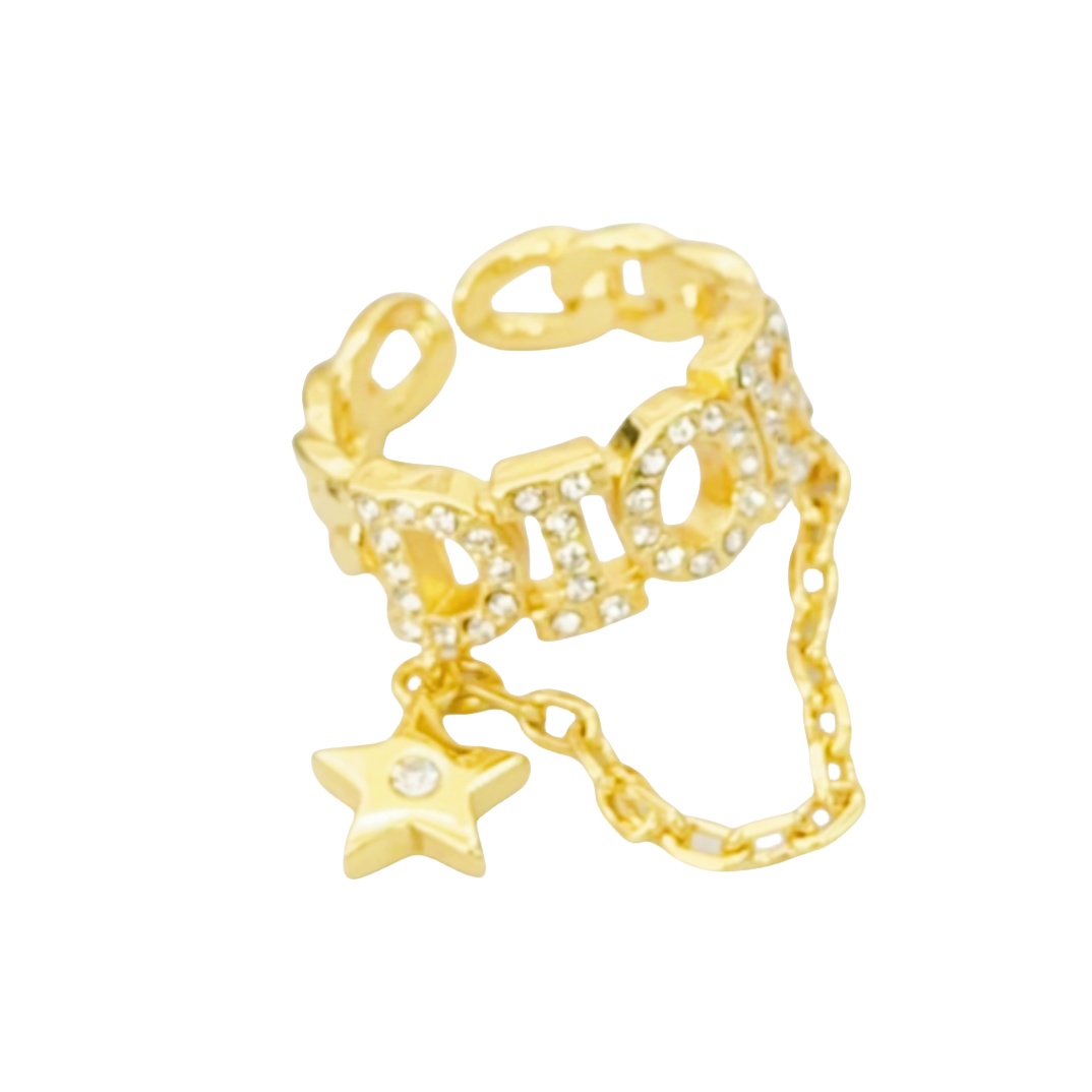 CDR012 Dior chain link ring with star and crystal - ccjewelryacc