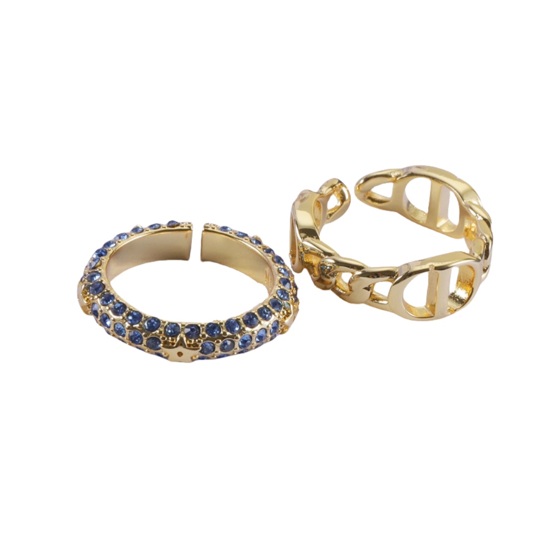 CDR022 Dior CD Chain ring and crystal star ring set of 2 - ccfashionjewelry