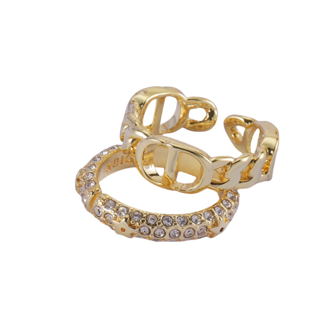 CDR022 Dior CD Chain ring and crystal star ring set of 2 - ccfashionjewelry