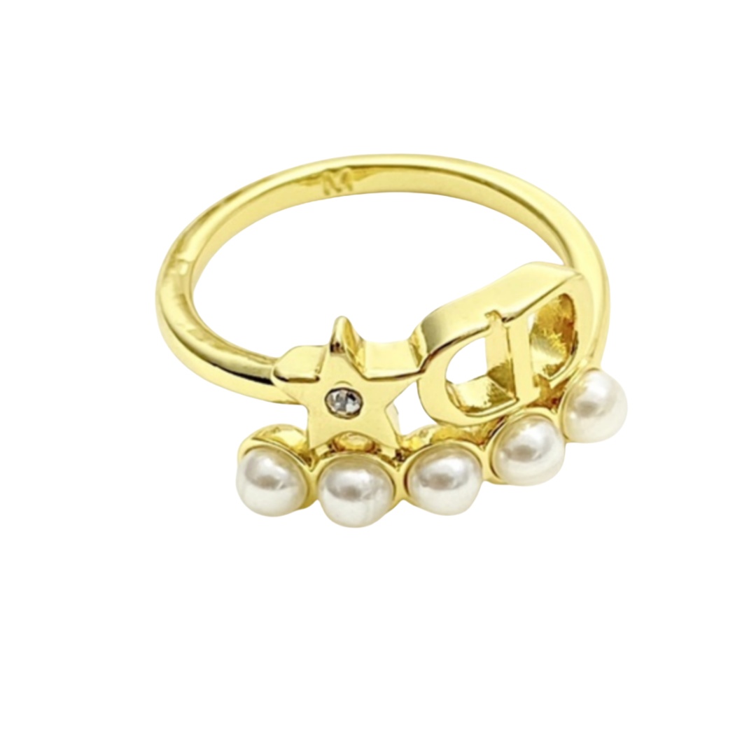 CDR032 Metal CD Star pearl ring - ccjewelryacc