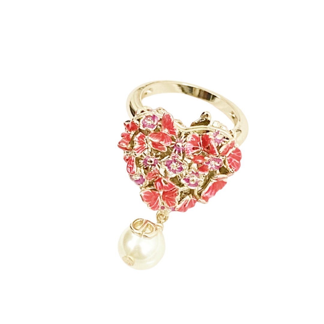 CDR019 Dior embossment flower and butterfly heart ring - ccjewelryacc