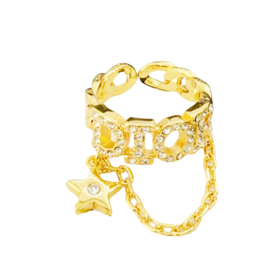 CDR012 Dior chain link ring with star and crystal - ccjewelryacc