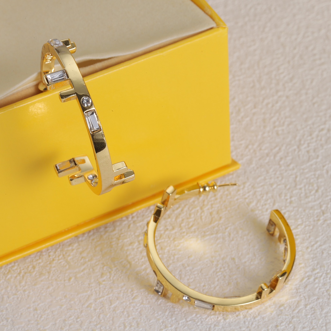 FDE040 Fendi gold hoop earrings - ccjewelryacc