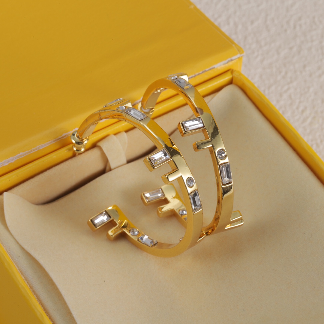 FDE040 Fendi gold hoop earrings - ccjewelryacc