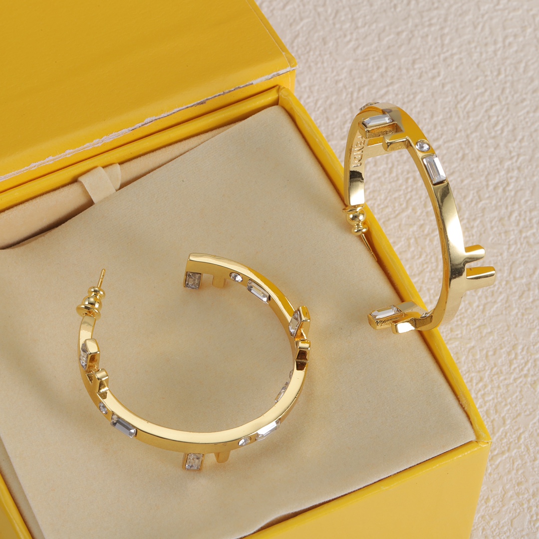 FDE040 Fendi gold hoop earrings - ccjewelryacc