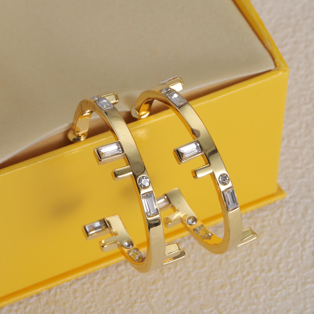FDE040 Fendi gold hoop earrings - ccjewelryacc