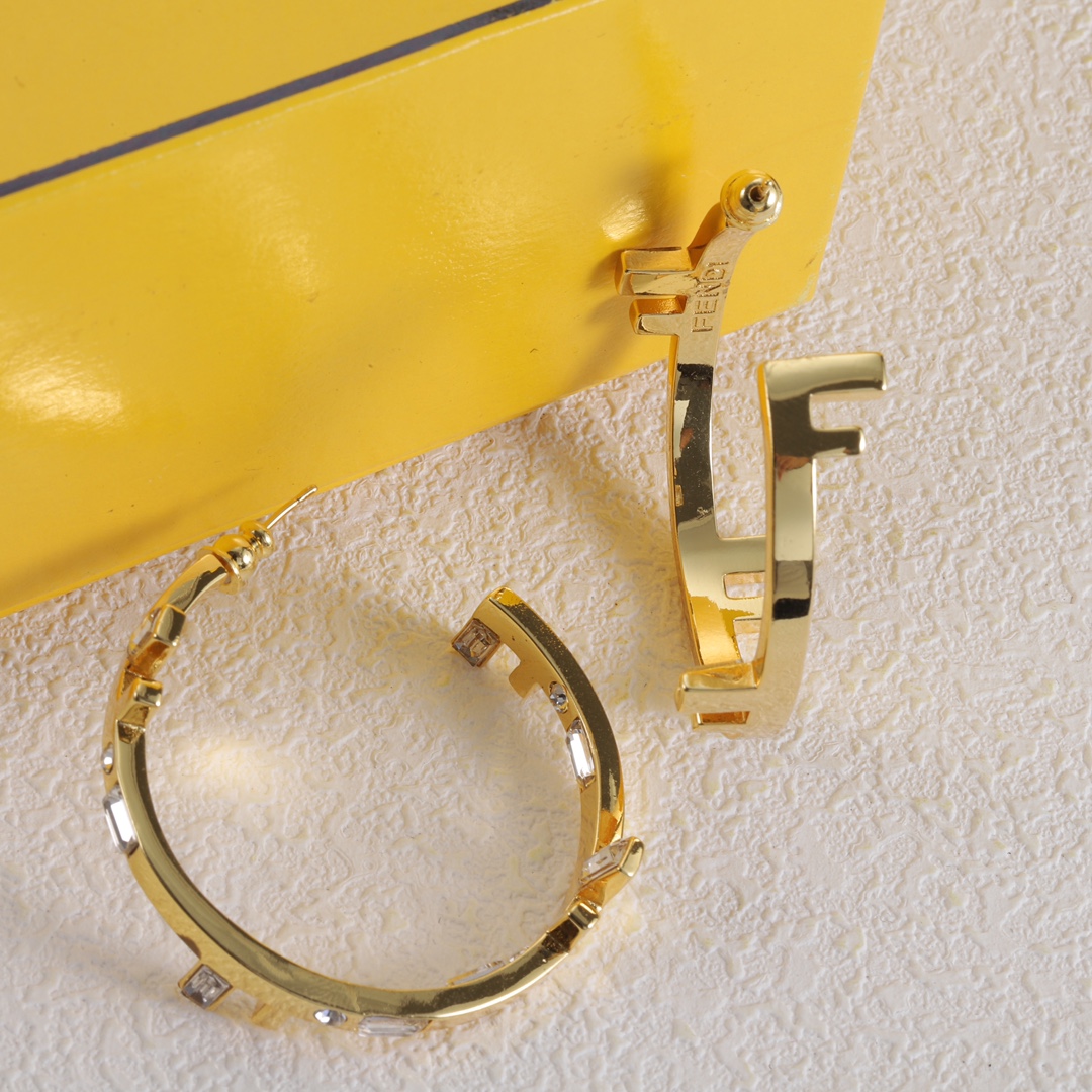 FDE040 Fendi gold hoop earrings - ccjewelryacc