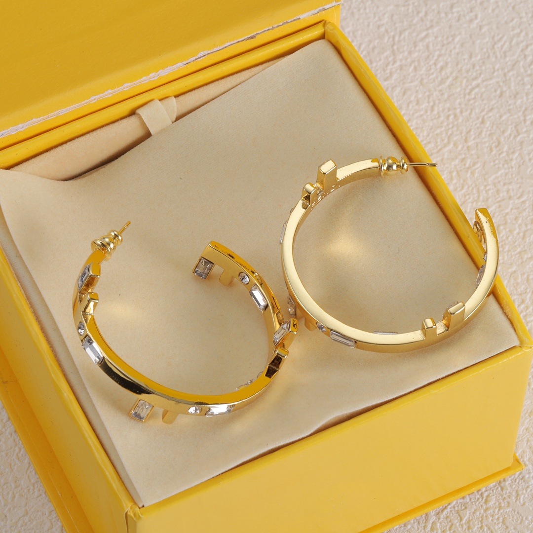 FDE040 Fendi gold hoop earrings - ccjewelryacc