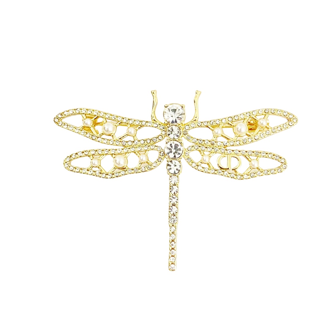 CDB084 Crystal and pearls Dragonfly brooch pin - ccjewelryacc