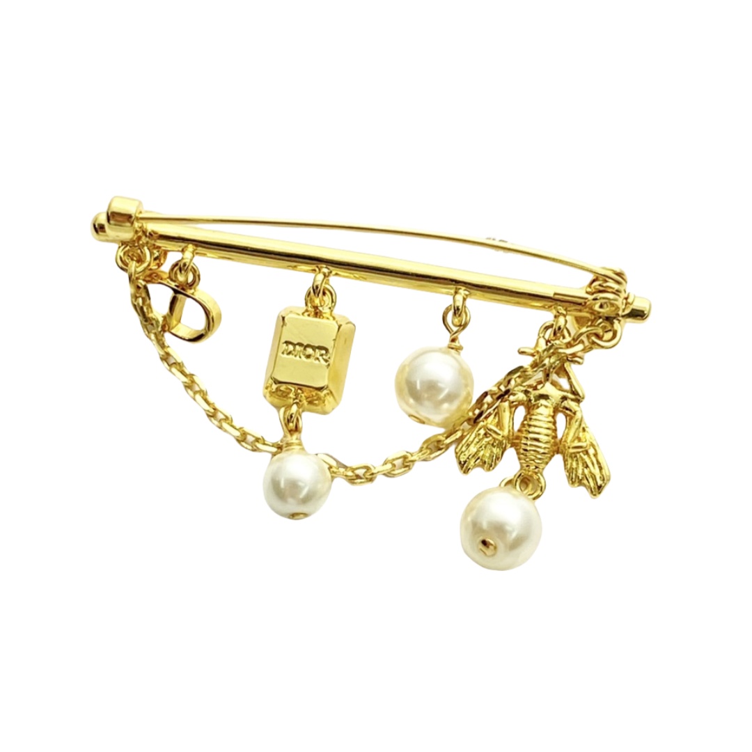 CDB049 Dior bee pearl cd charms brooch pin - ccjewelryacc
