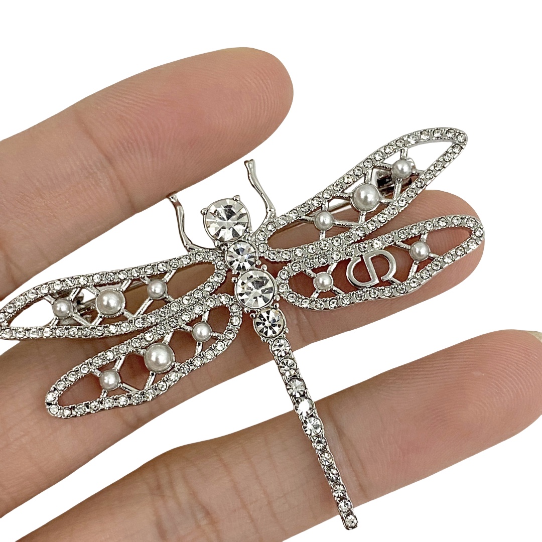 CDB084 Crystal and pearls Dragonfly brooch pin - ccjewelryacc