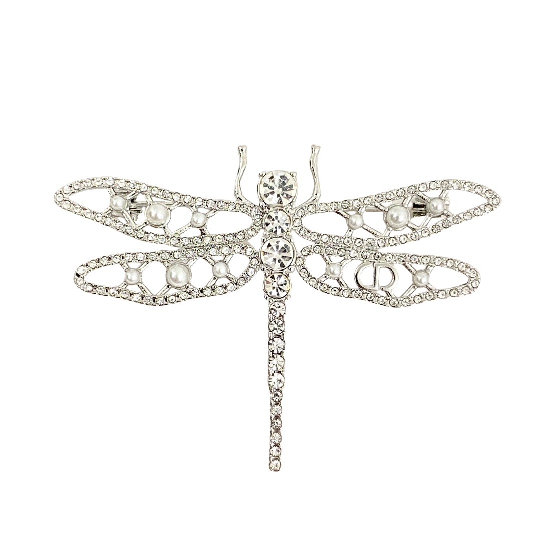 CDB084 Crystal and pearls Dragonfly brooch pin - ccjewelryacc