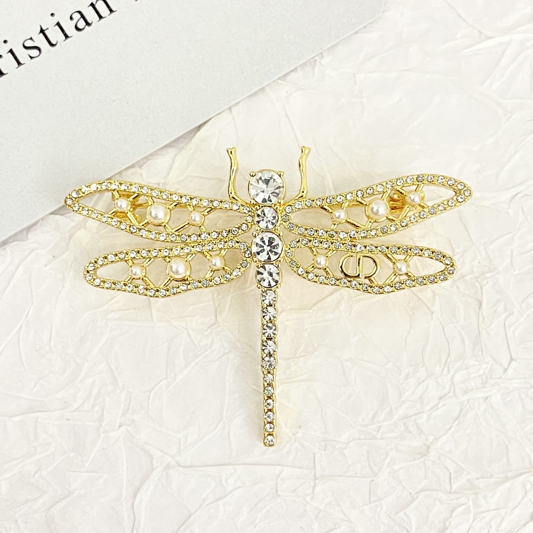 CDB084 Crystal and pearls Dragonfly brooch pin - ccjewelryacc