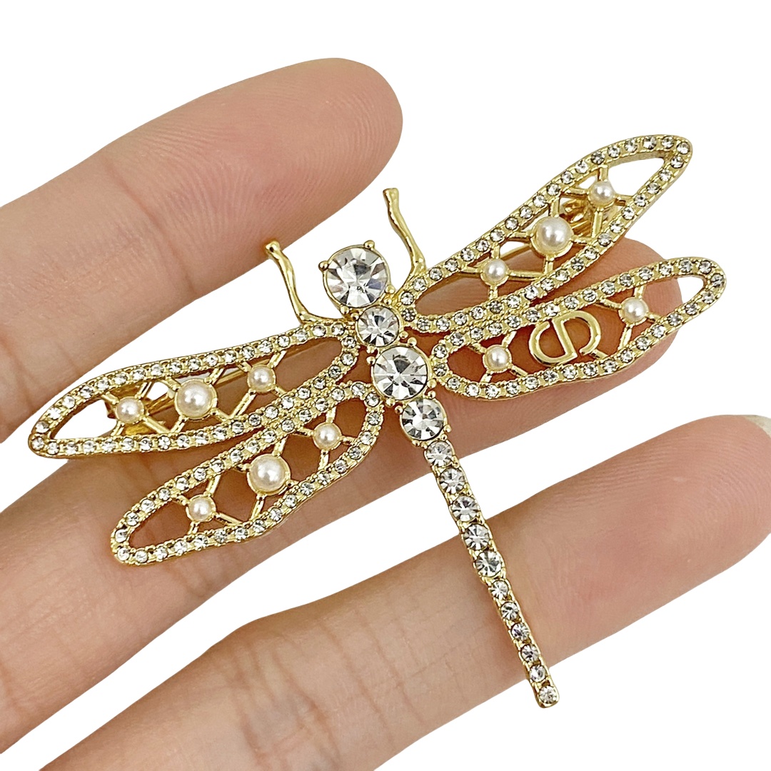 CDB084 Crystal and pearls Dragonfly brooch pin - ccjewelryacc