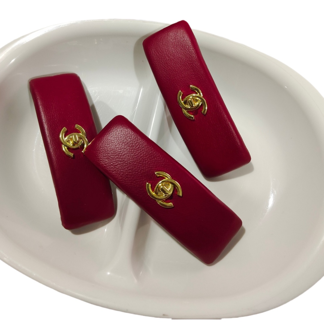 CCH017 Chanel sheepskin leather hair clips - ccjewelryacc