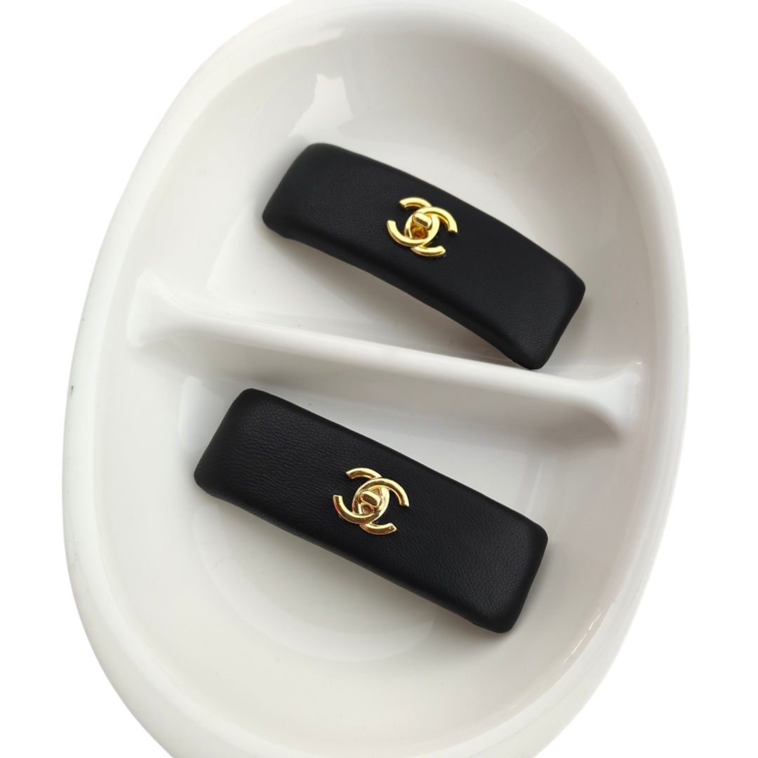 CCH017 Chanel sheepskin leather hair clips - ccjewelryacc