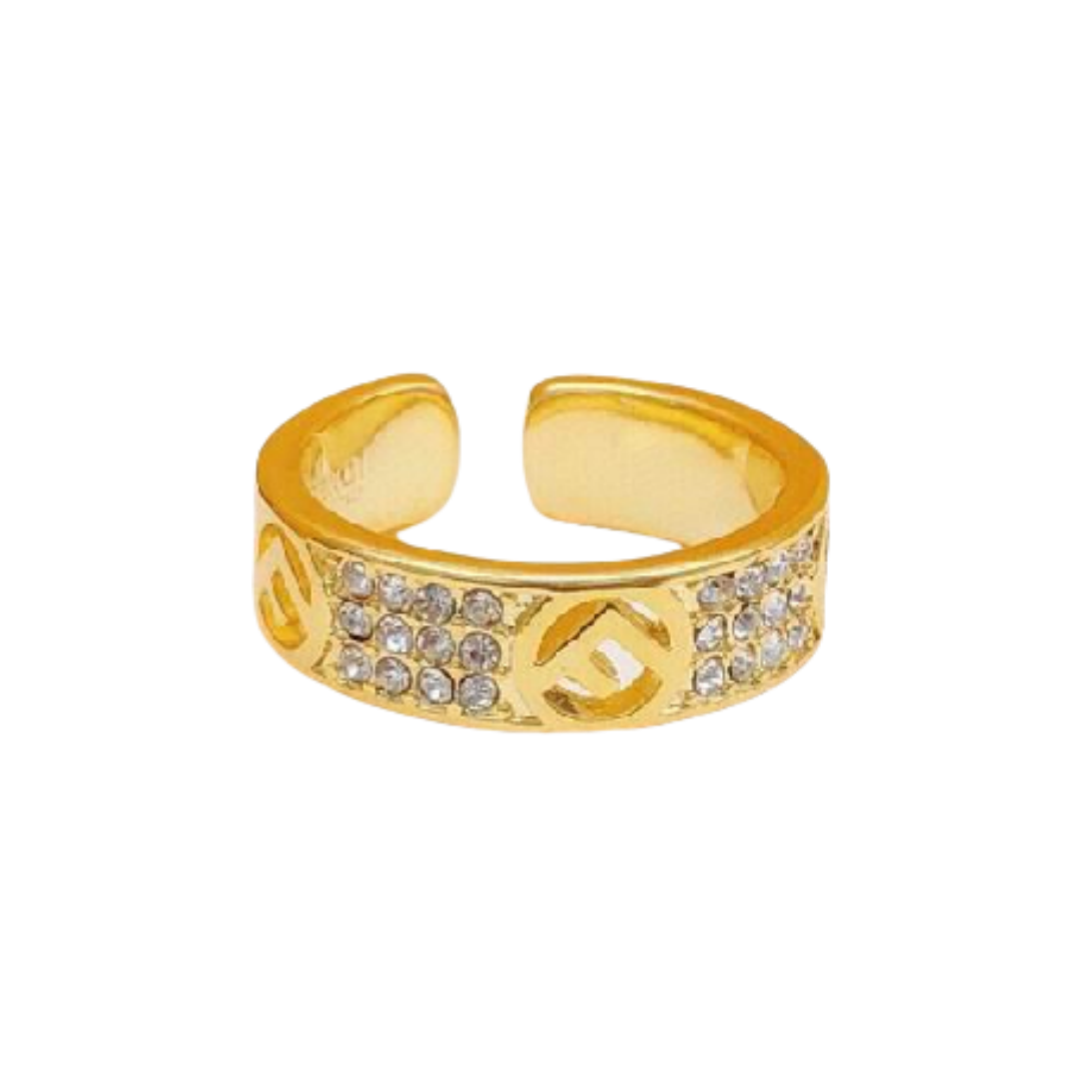 FDR021 F Is Fendi Ring Crystals Gold - ccjewelryacc