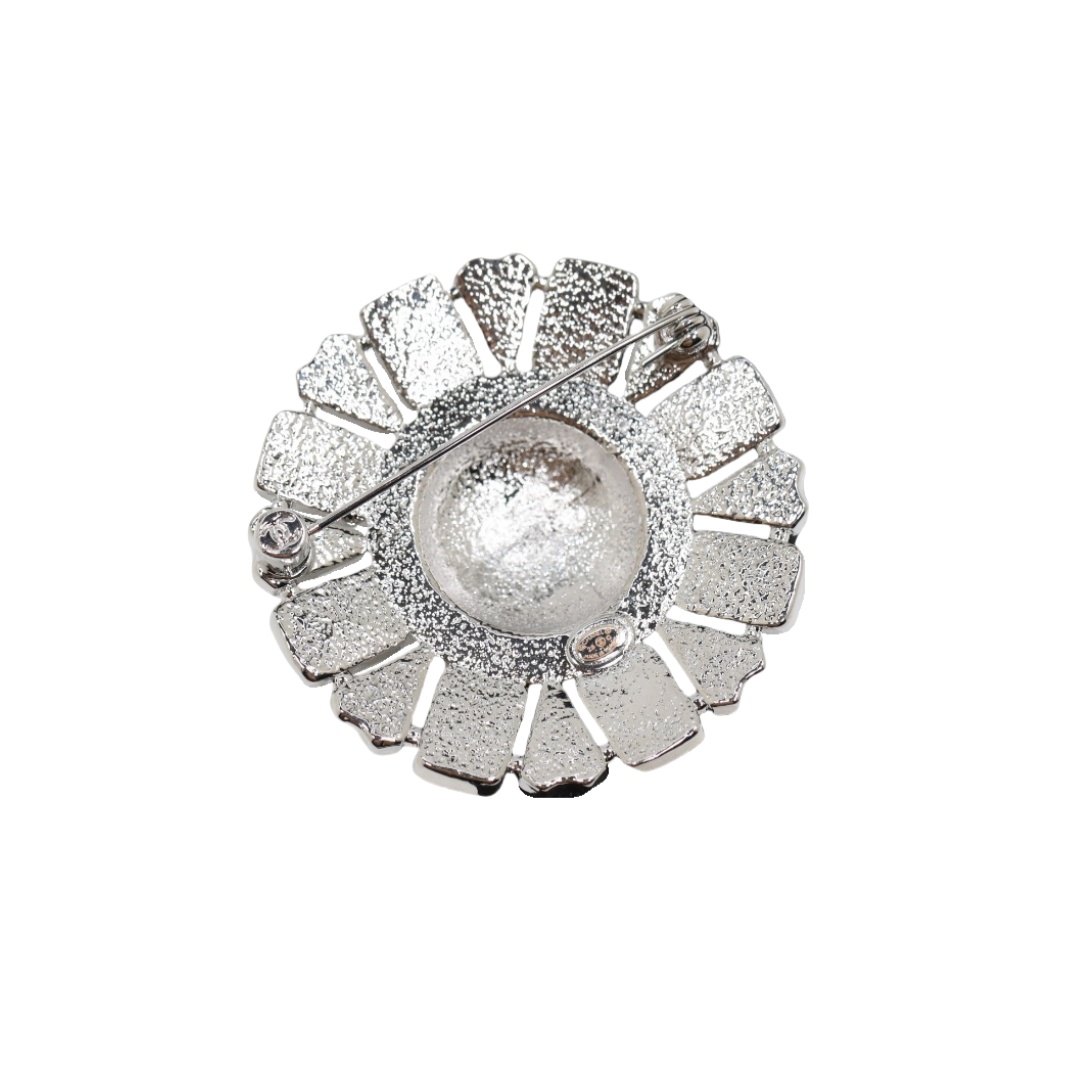 BCB555 White Gold and enamel Round CC brooch pin - ccjewelryacc