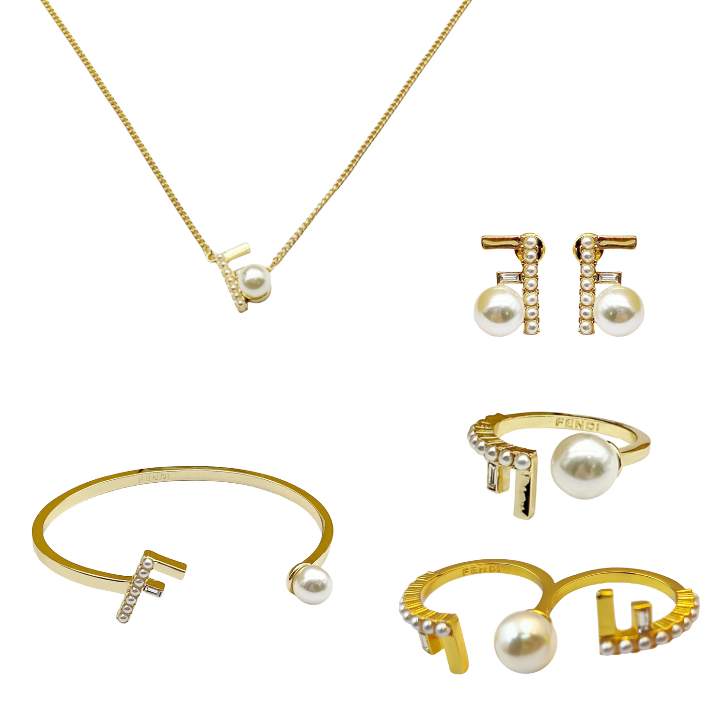 FDN017 fendi ff Necklace earring bracelet ring collection - ccfashionjewelry