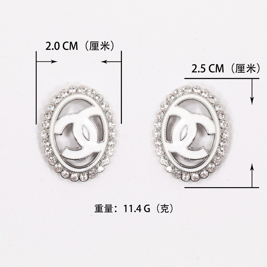 CCE216 White Gold oval enamel with cc logo stud earring - ccjewelryacc