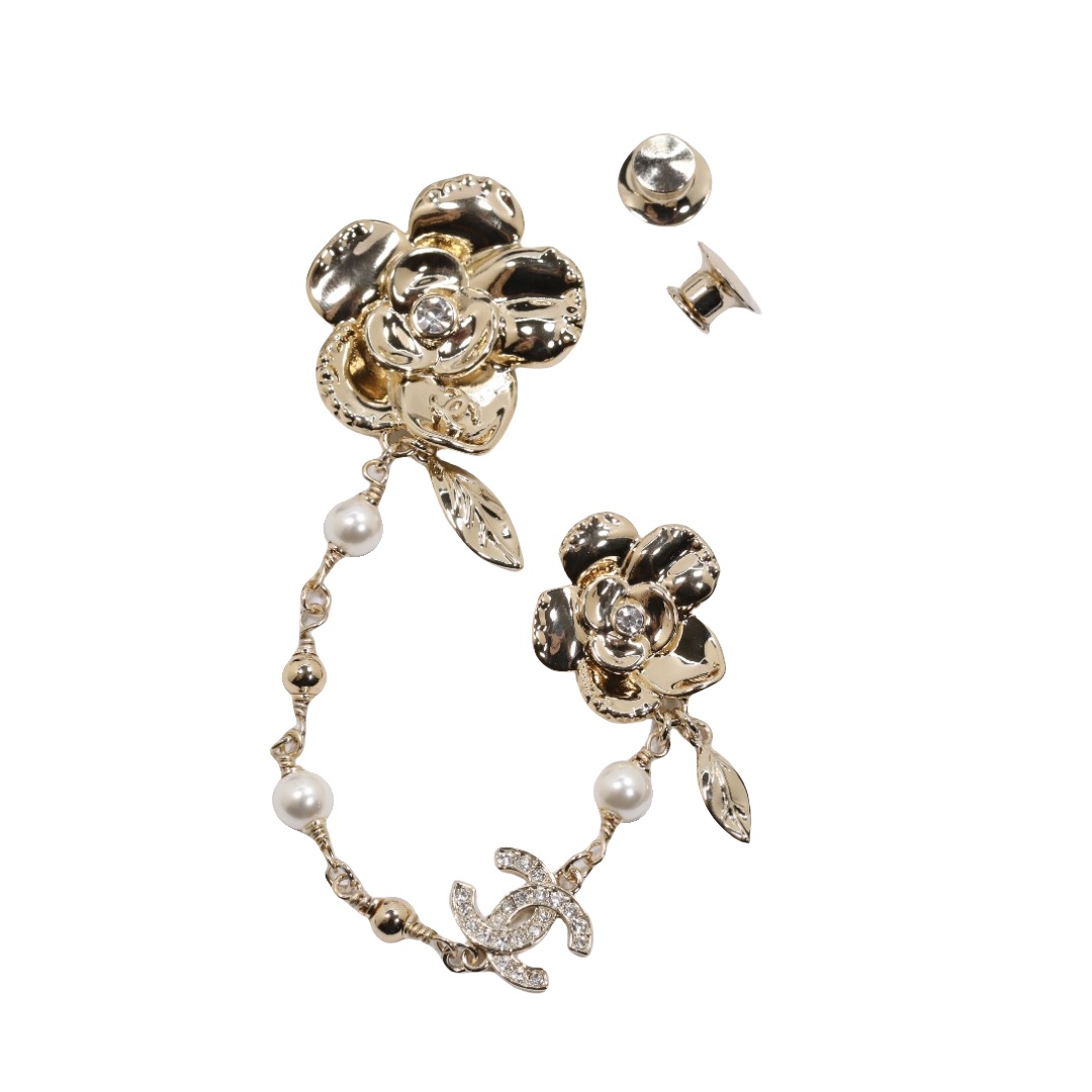 BCB556 Chanel camellia brooch pin with chain tassels - ccjewelryacc
