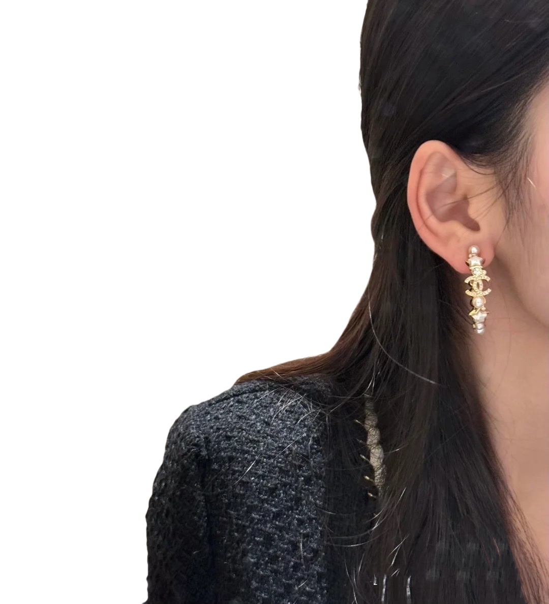 CCE230 Chanel 24 mother of pearl star hoop earrings for women - ccjewelryacc