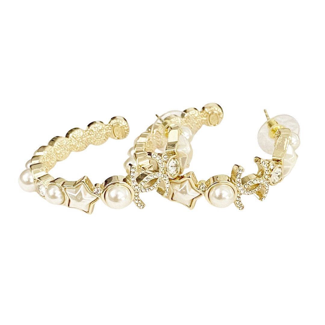 CCE230 Chanel 24 mother of pearl star hoop earrings for women - ccjewelryacc