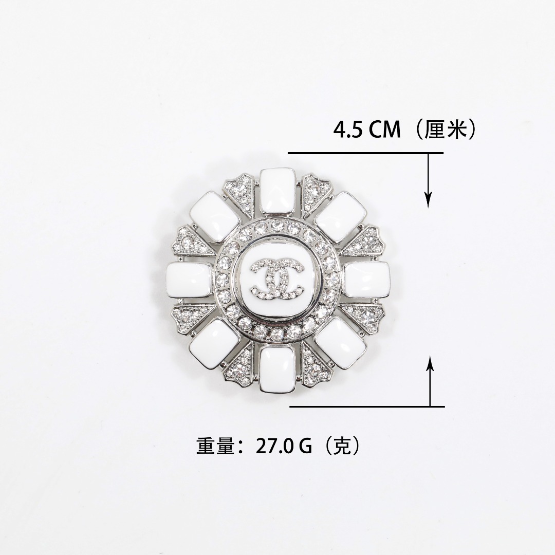 BCB555 White Gold and enamel Round CC brooch pin - ccjewelryacc