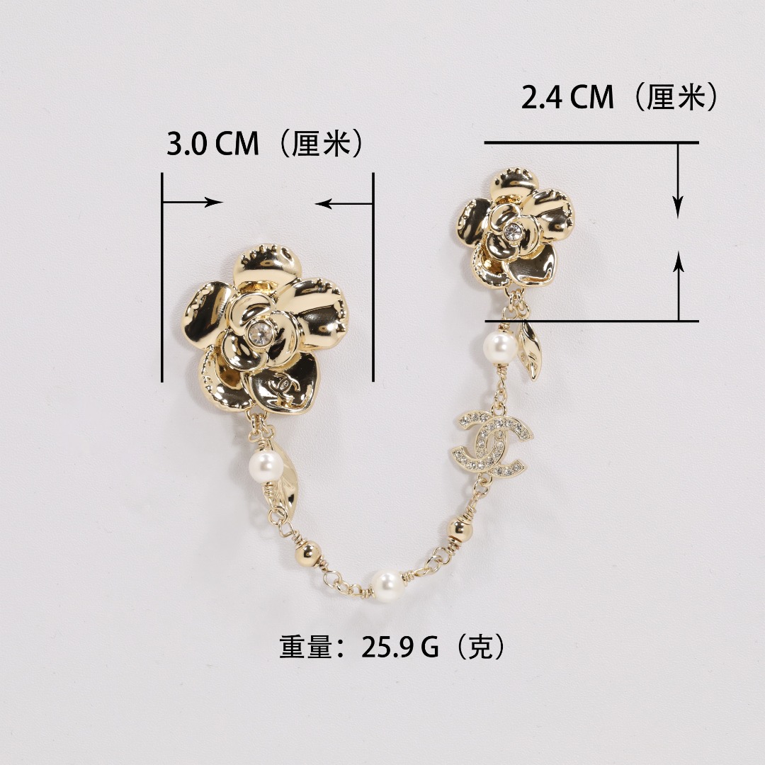 BCB556 Chanel camellia brooch pin with chain tassels - ccjewelryacc
