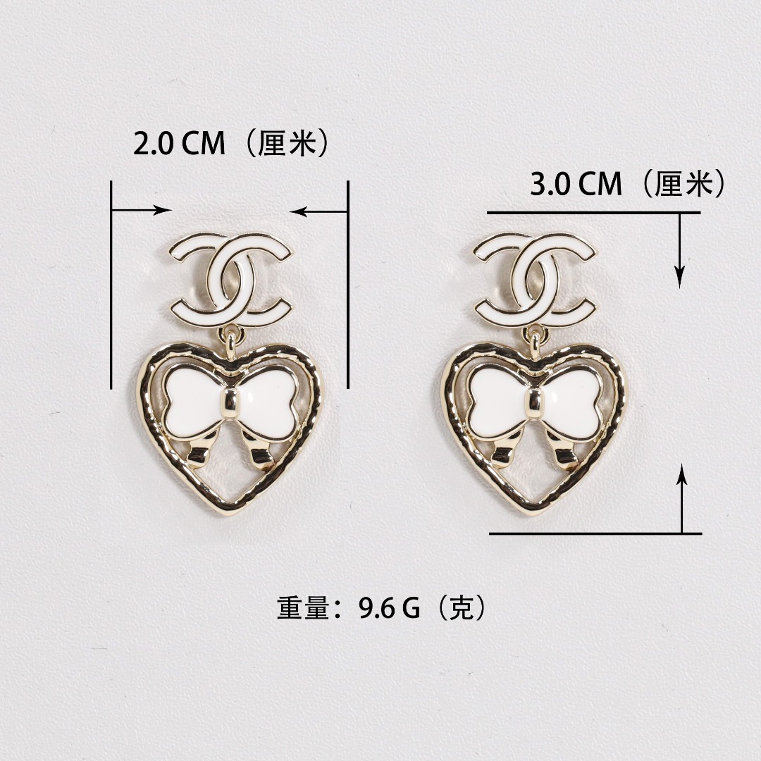 CCE209 Hollow Heart bow enamel cc drop earrings for women - ccjewelryacc