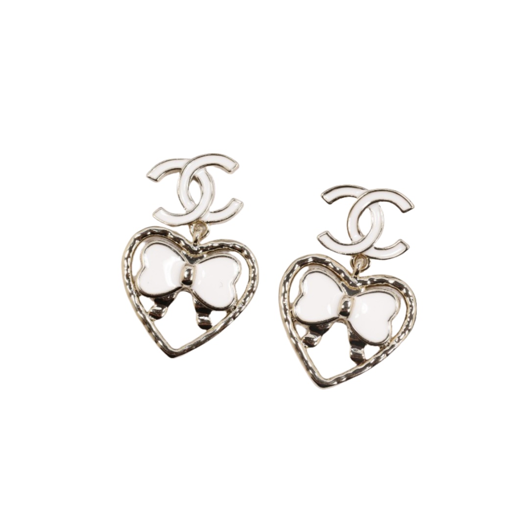 CCE209 Hollow Heart bow enamel cc drop earrings for women - ccjewelryacc