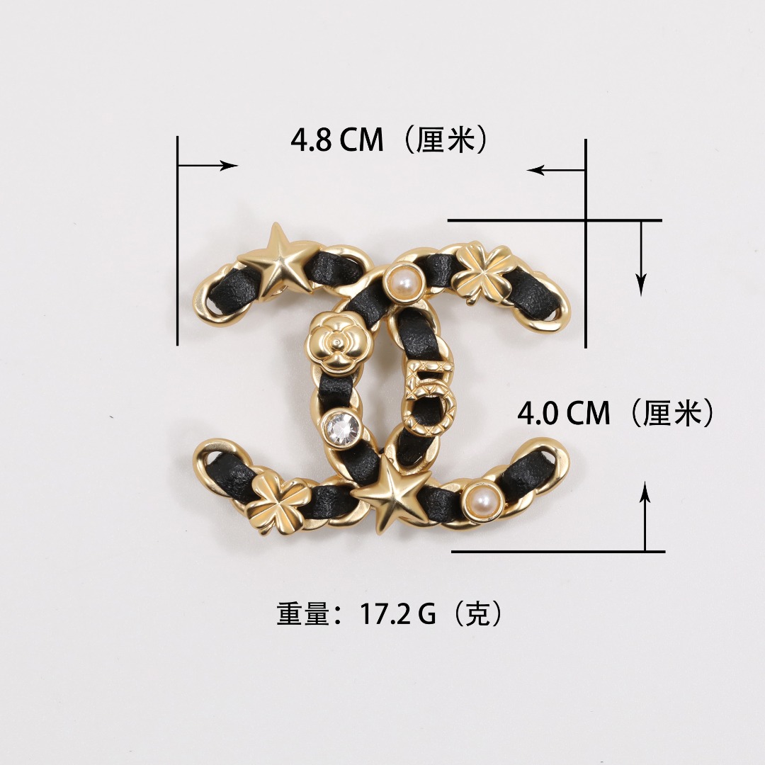 BCB554 Metal leather cc logo brooch pin with star clover No 5 camellia flower - ccjewelryacc