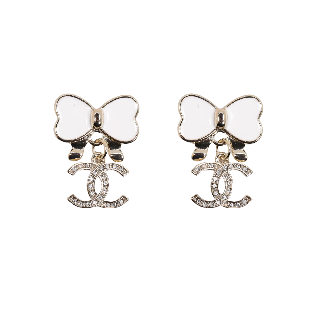 CCE209 Hollow Heart bow enamel cc drop earrings for women - ccfashionjewelry