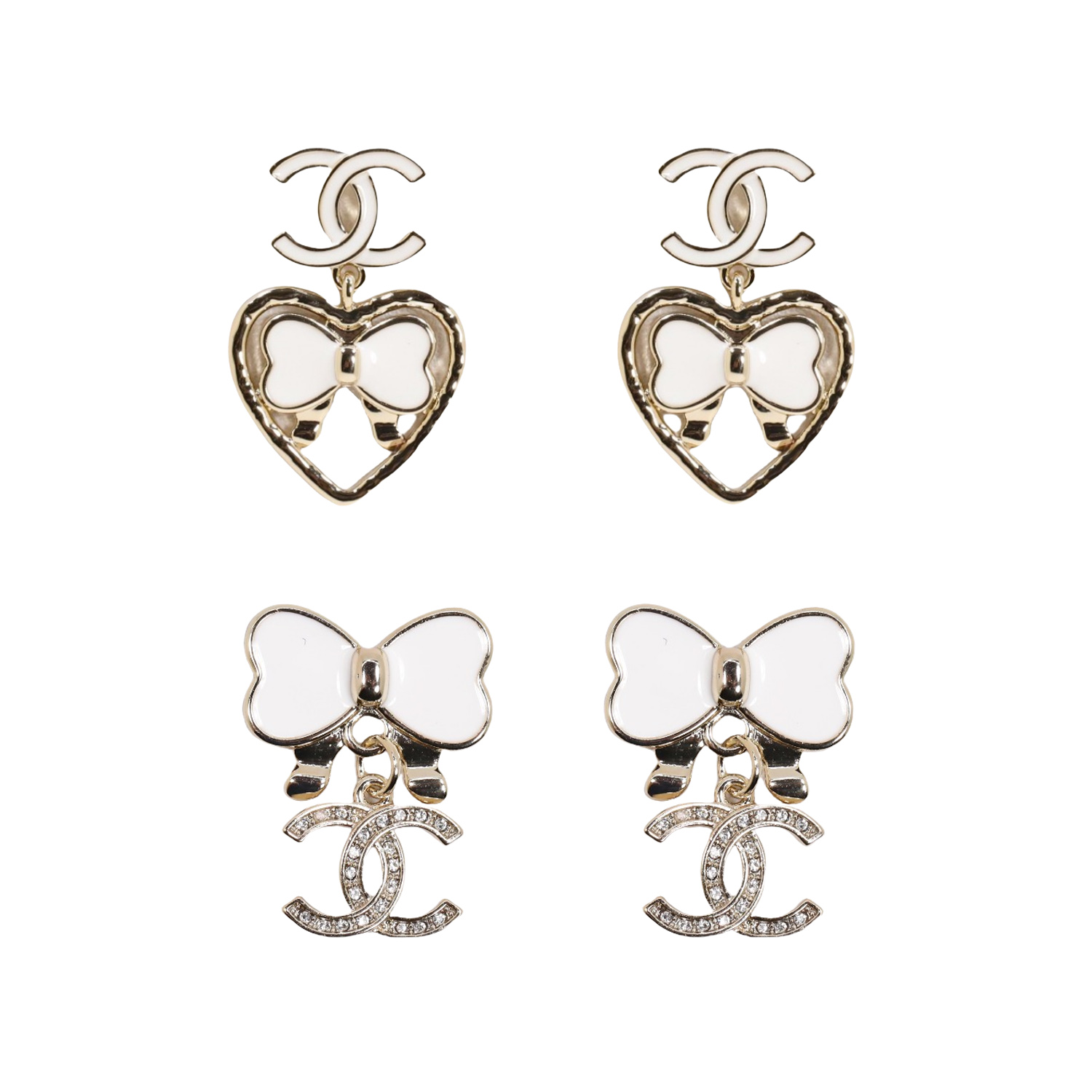 CCE209 Hollow Heart bow enamel cc drop earrings for women - ccfashionjewelry