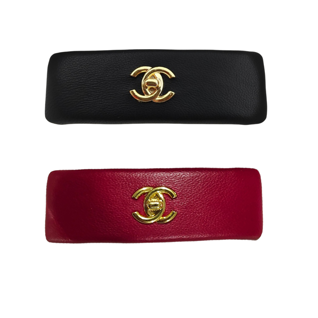 CCH017 Chanel sheepskin leather hair clips - ccjewelryacc