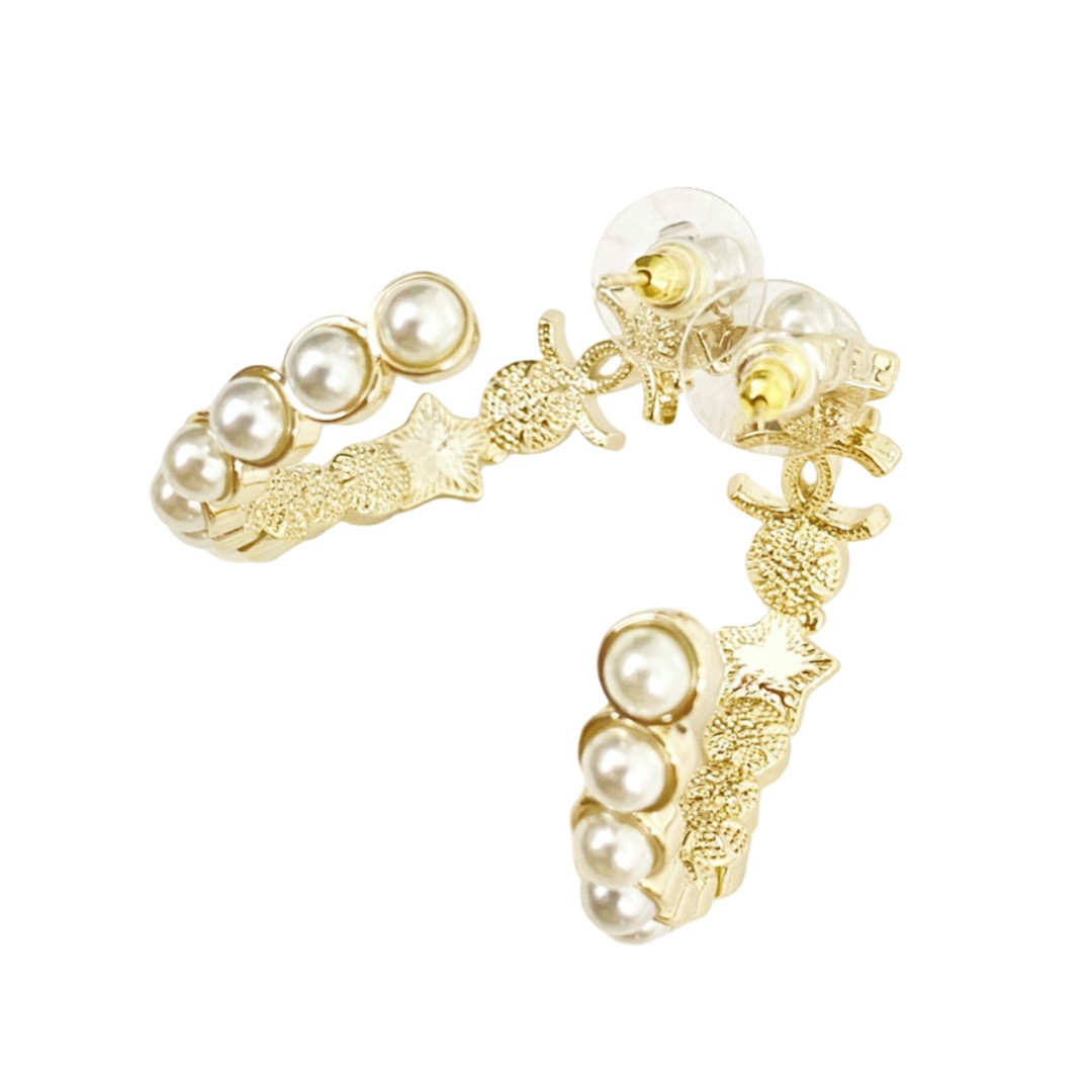 CCE230 Chanel 24 mother of pearl star hoop earrings for women - ccjewelryacc