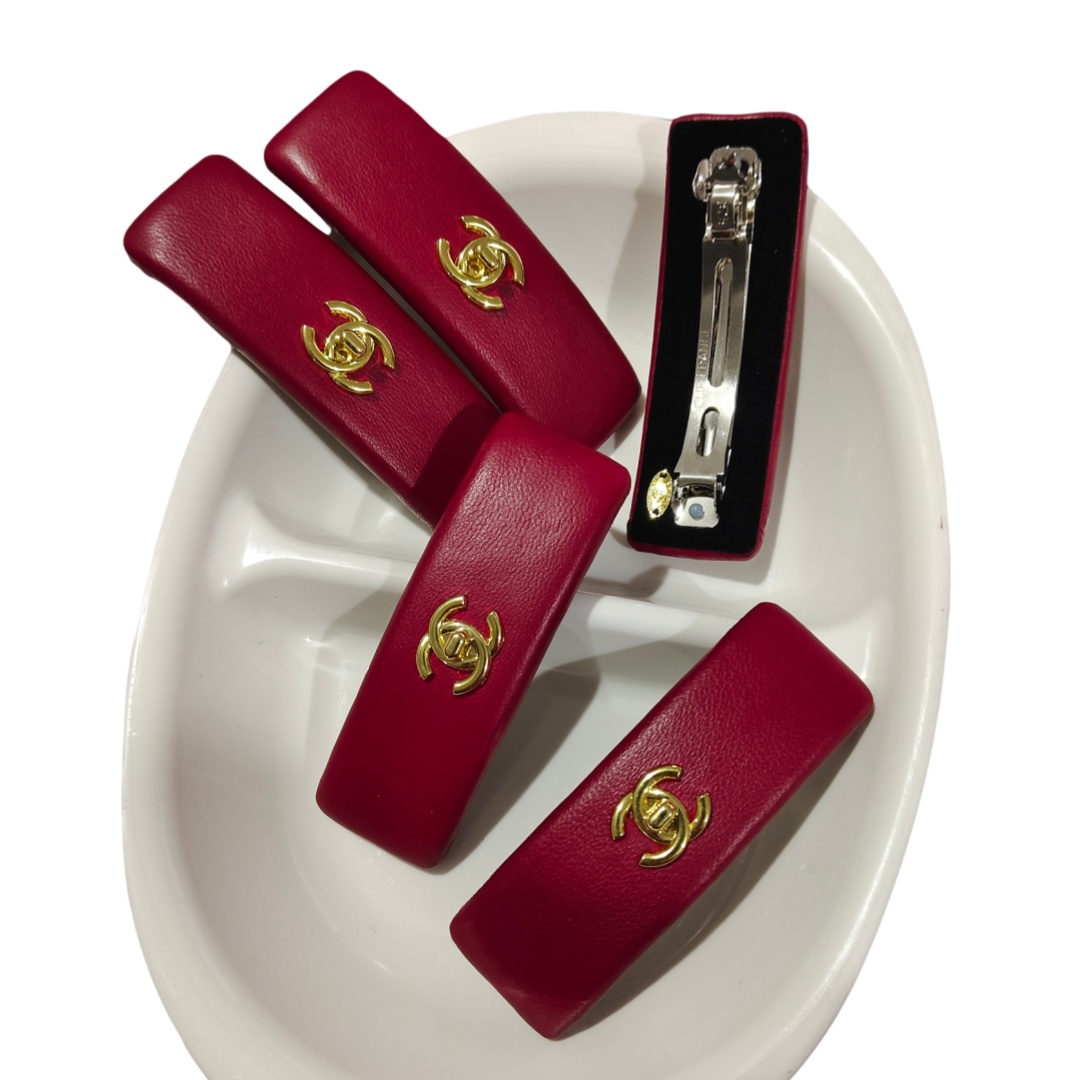 CCH017 Chanel sheepskin leather hair clips - ccjewelryacc