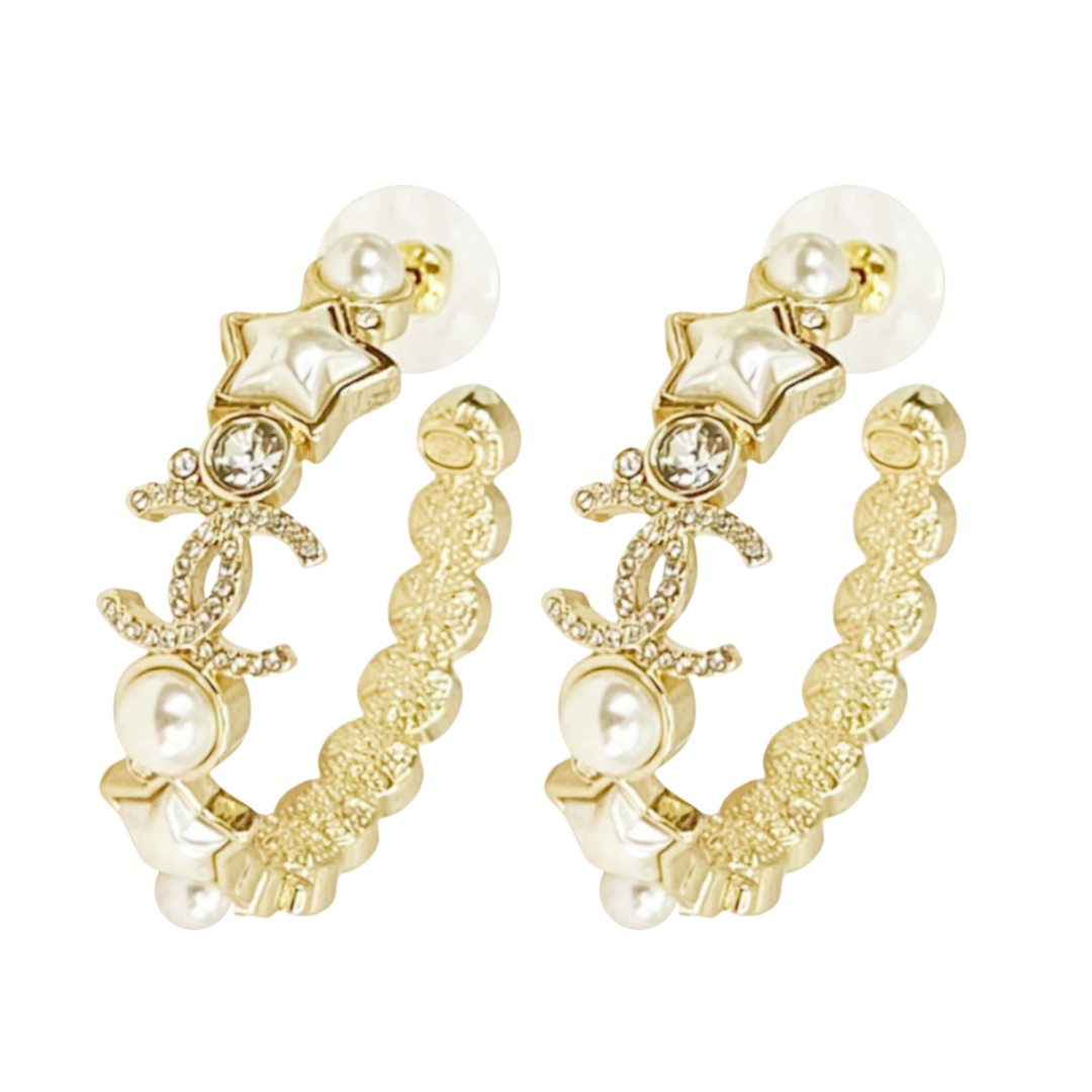 CCE230 Chanel 24 mother of pearl star hoop earrings for women - ccjewelryacc