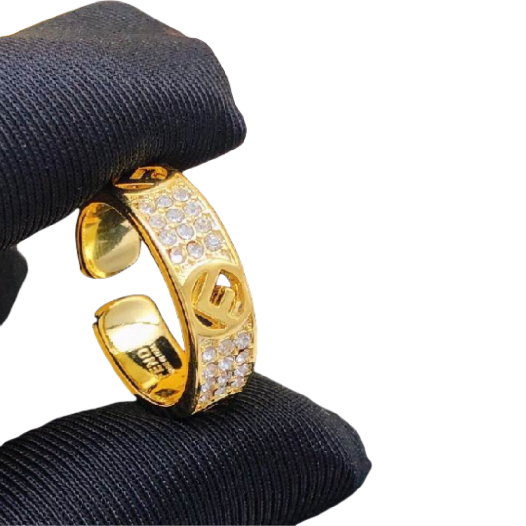 FDR021 F Is Fendi Ring Crystals Gold - ccjewelryacc