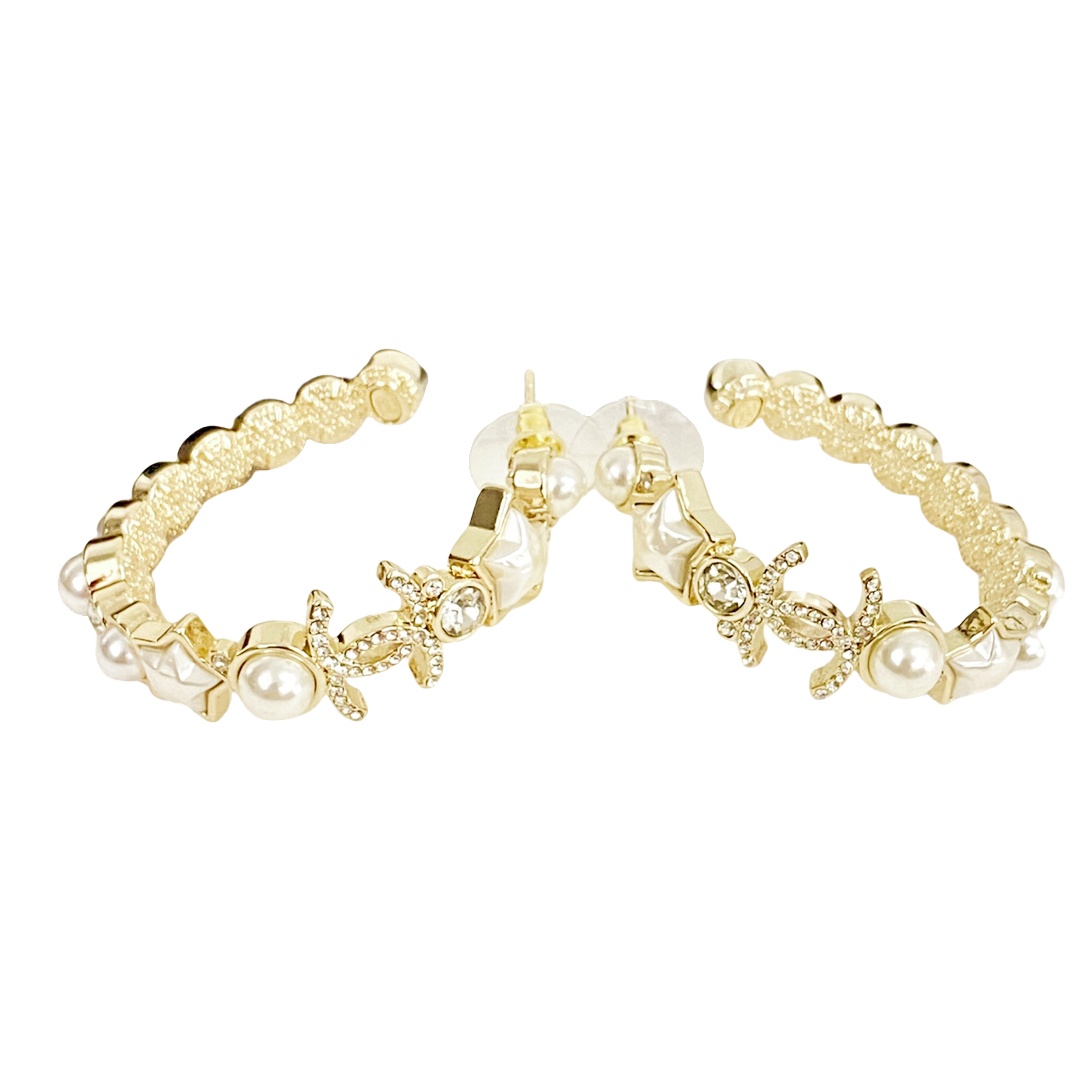 CCE230 Chanel 24 mother of pearl star hoop earrings for women - ccjewelryacc